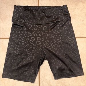 No Boundaries, Cheetah Print Black Bike Shorts with phone pocket, Size Small